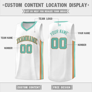 Custom White Teal-Old Gold Classic Tops Mesh Sport Basketball Jersey