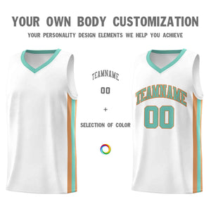 Custom White Teal-Old Gold Classic Tops Mesh Sport Basketball Jersey