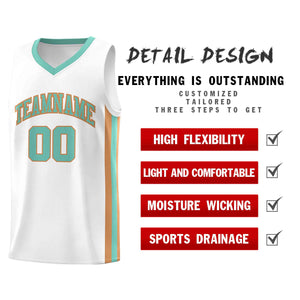 Custom White Teal-Old Gold Classic Tops Mesh Sport Basketball Jersey