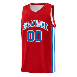 Maillot de basket-ball de Sport en maille, haut classique rouge bleu clair-blanc personnalisé