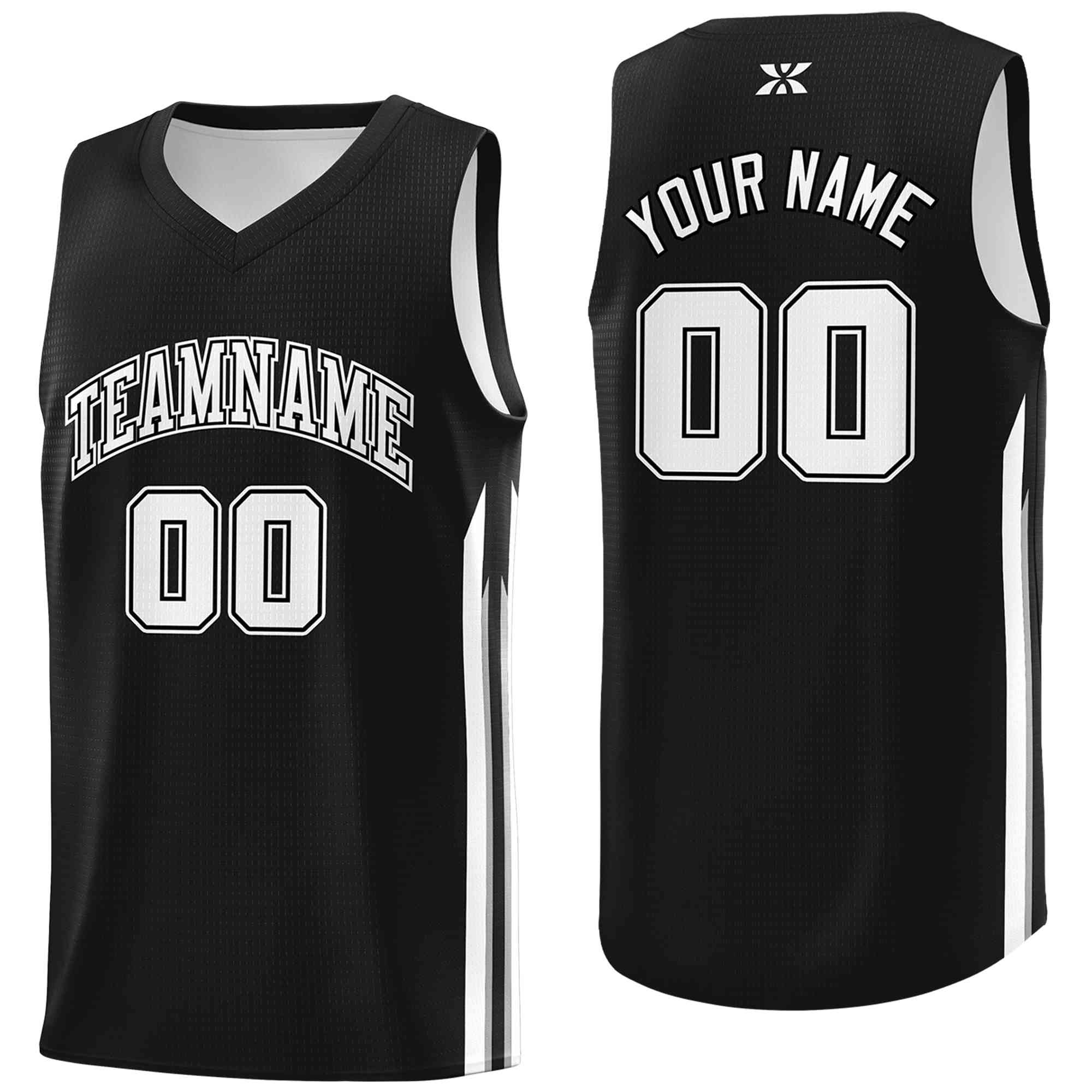 Maillot de basket-ball personnalisé noir blanc-classique en maille Sport Bull