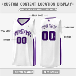 Custom White Purple-Classic Tops Mesh Sport Bull Basketball Jersey