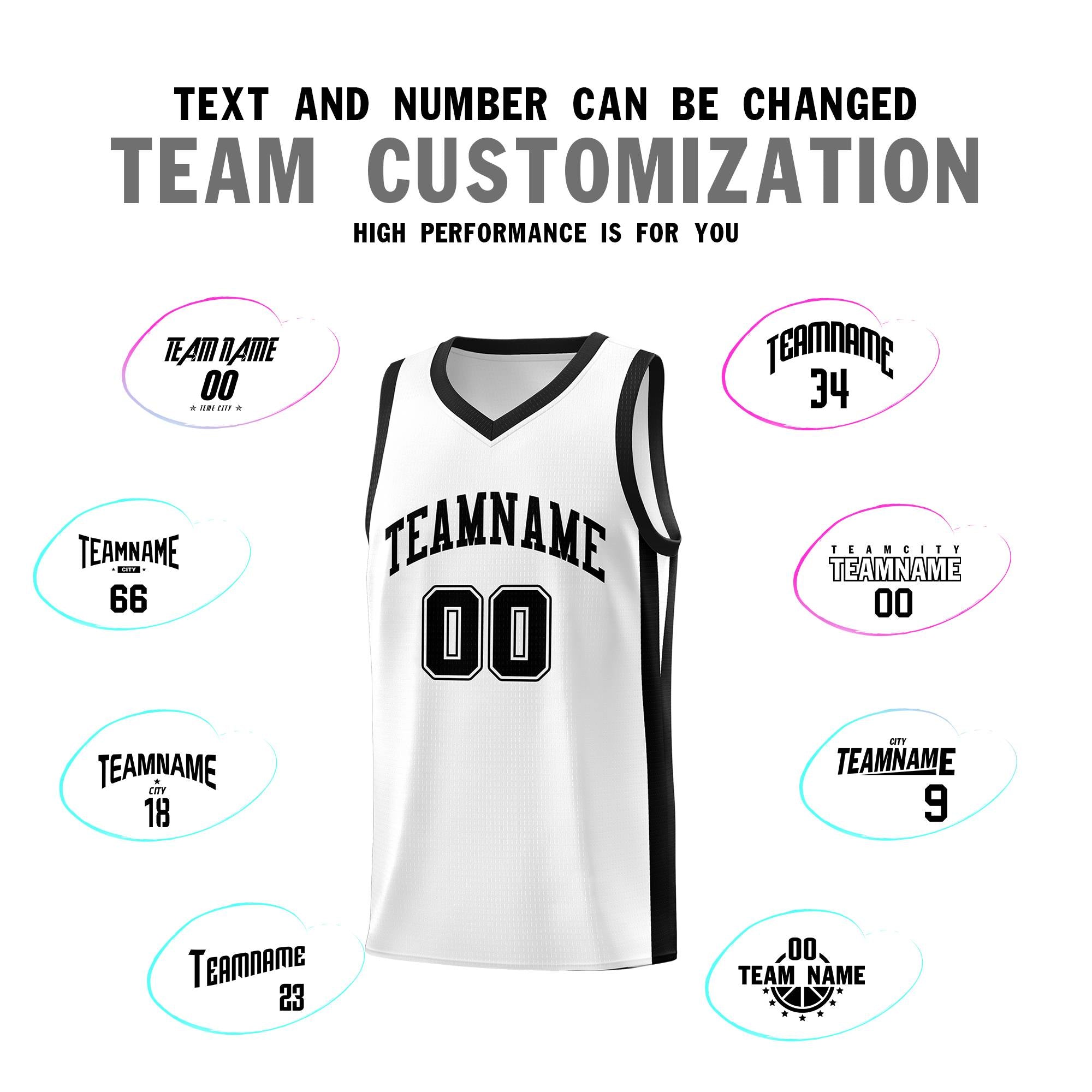 Custom White Black Classic Tops Sports Uniform Basketball Jersey