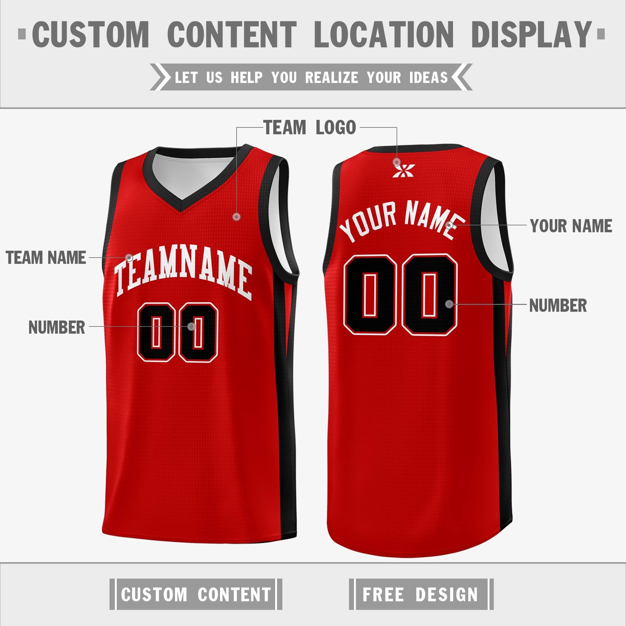 Custom Red White Classic Tops Sports Uniform Basketball Jersey