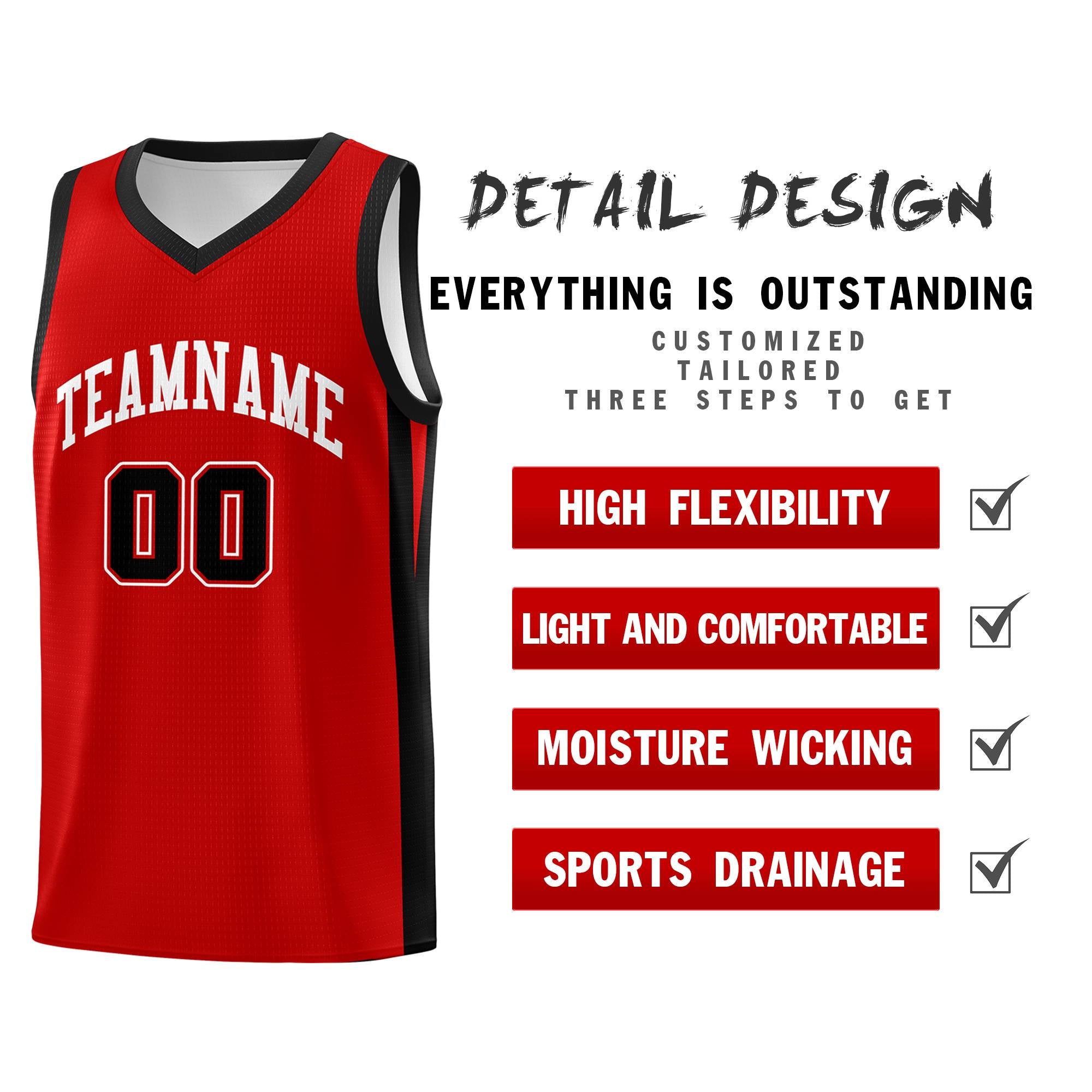 Custom Red White Classic Tops Sports Uniform Basketball Jersey