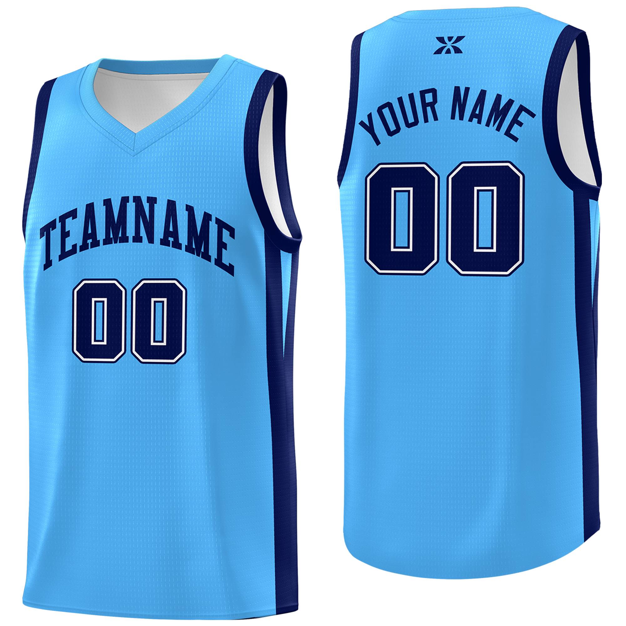 Maillot de basket-ball uniforme de sport, haut classique bleu poudre personnalisé noir