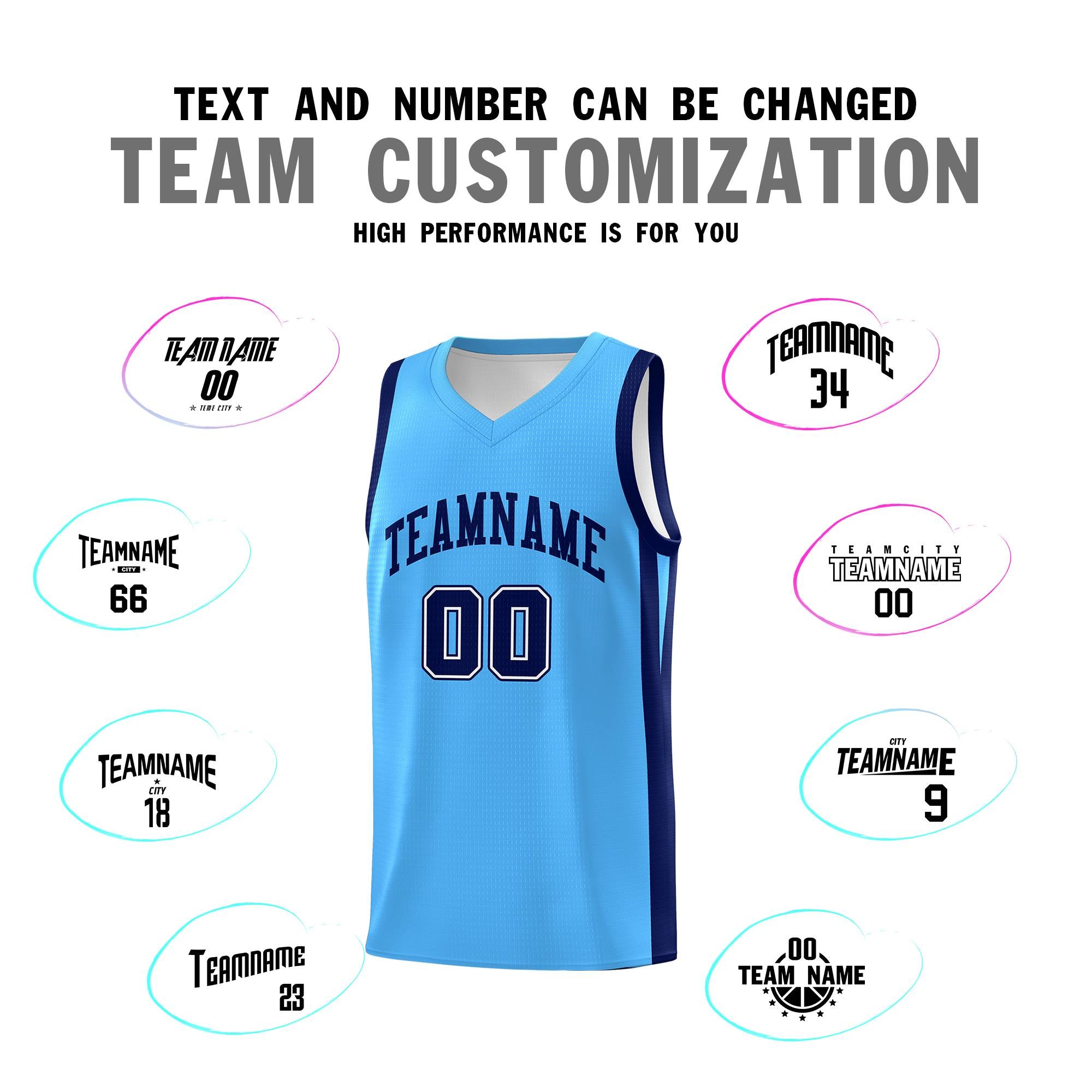 Custom Powder Blue Black Classic Tops Sports Uniform Basketball Jersey