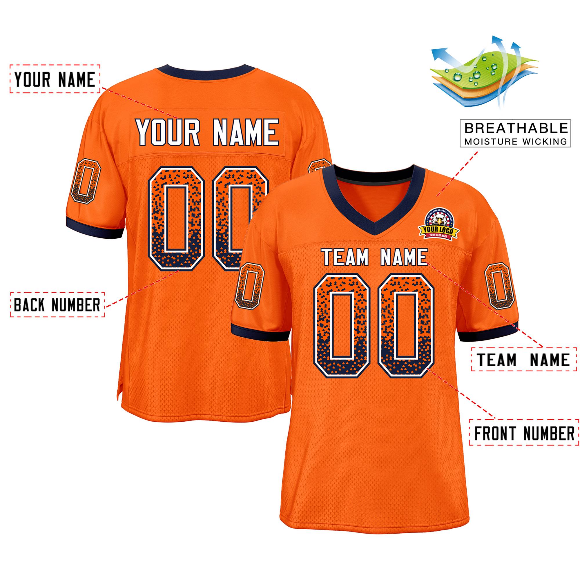 Custom Orange White-Navy Drift Fashion Mesh Authentic Football Jersey