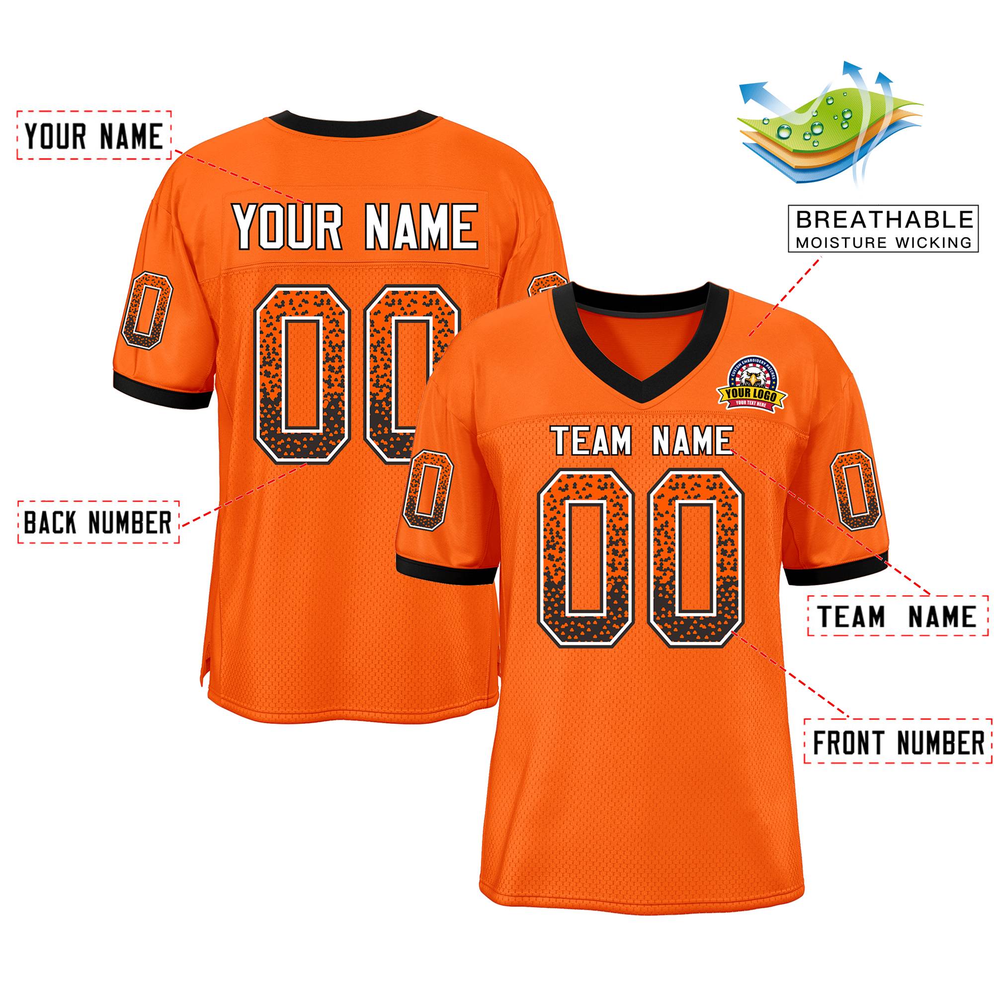 Custom Orange White-Black Drift Fashion Mesh Authentic Football Jersey