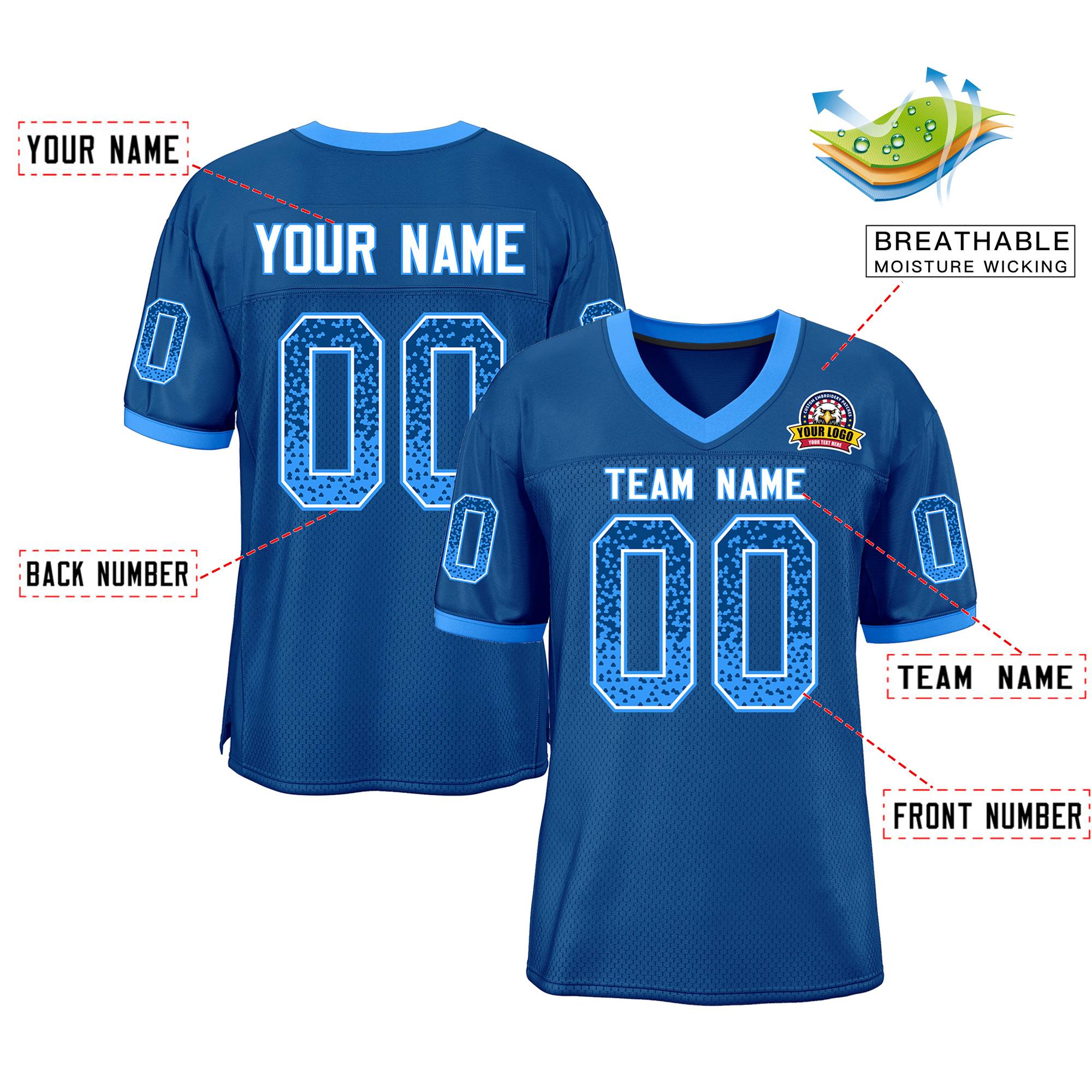 Custom Royal Powder Blue-White Drift Fashion Mesh Authentic Football Jersey