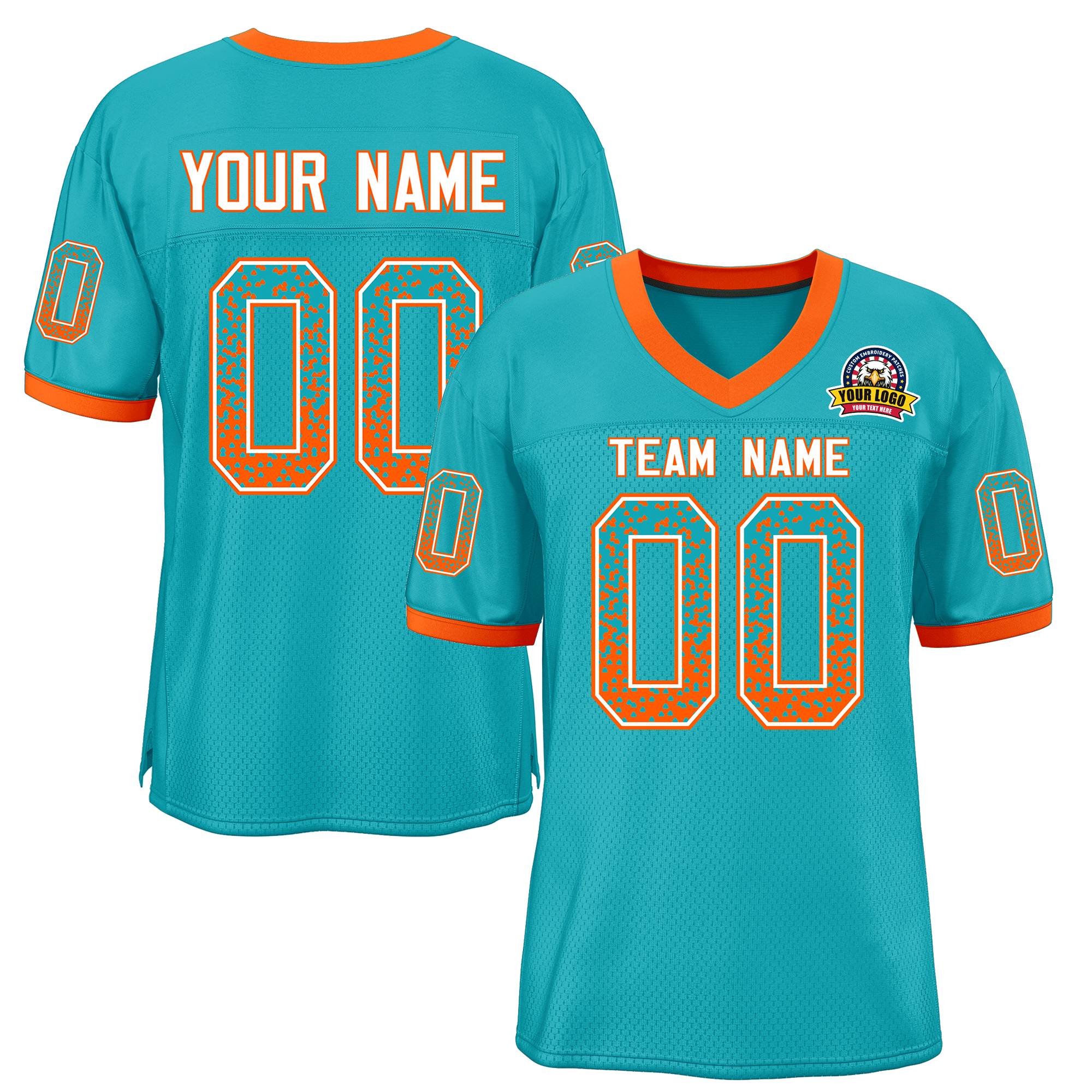 Custom Aqua White-Orange Drift Fashion Mesh Authentic Football Jersey