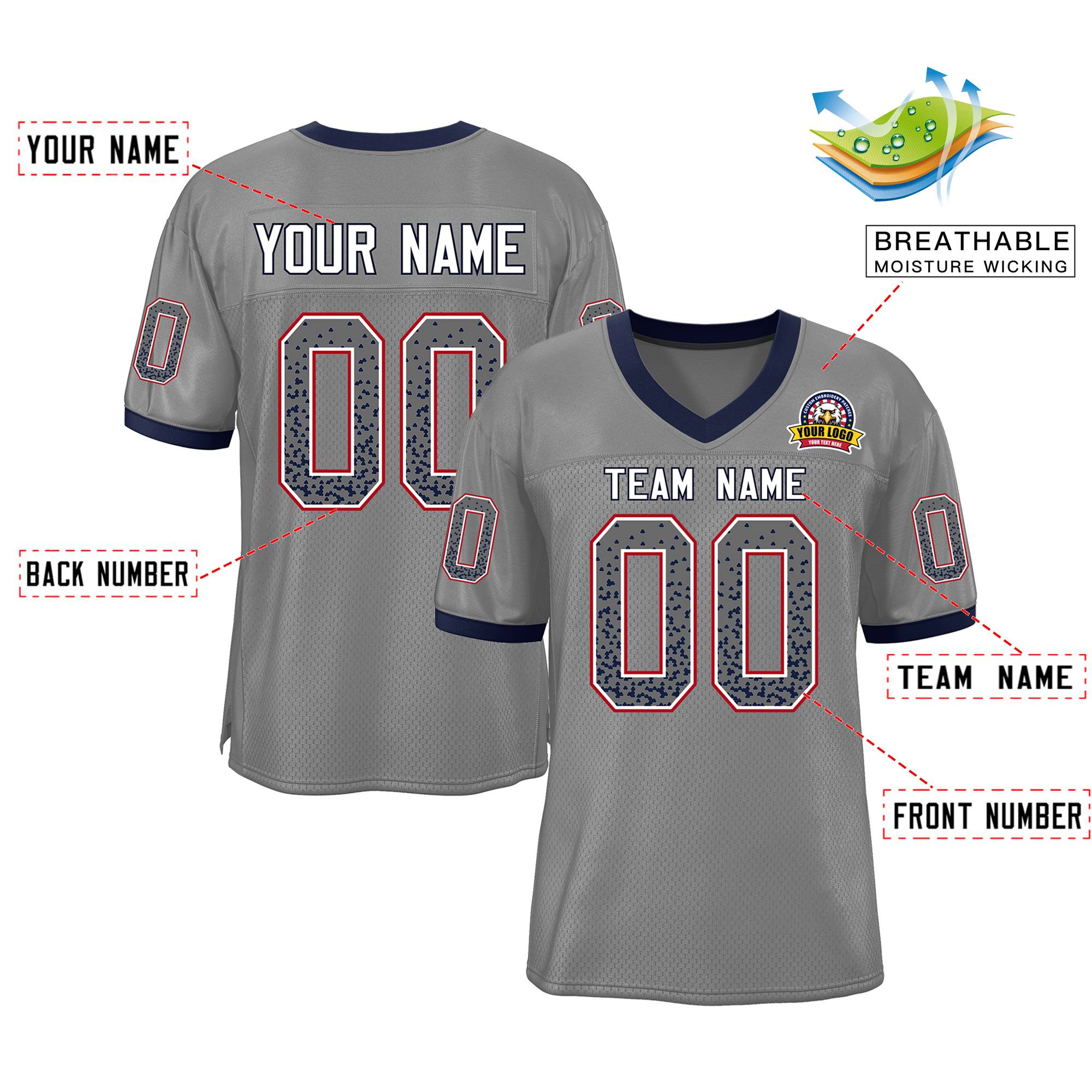 Custom Gray White-Navy Drift Fashion Mesh Authentic Football Jersey