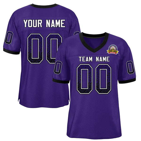 Custom Black Football Jersey White-Purple Mesh Authentic - FansIdea