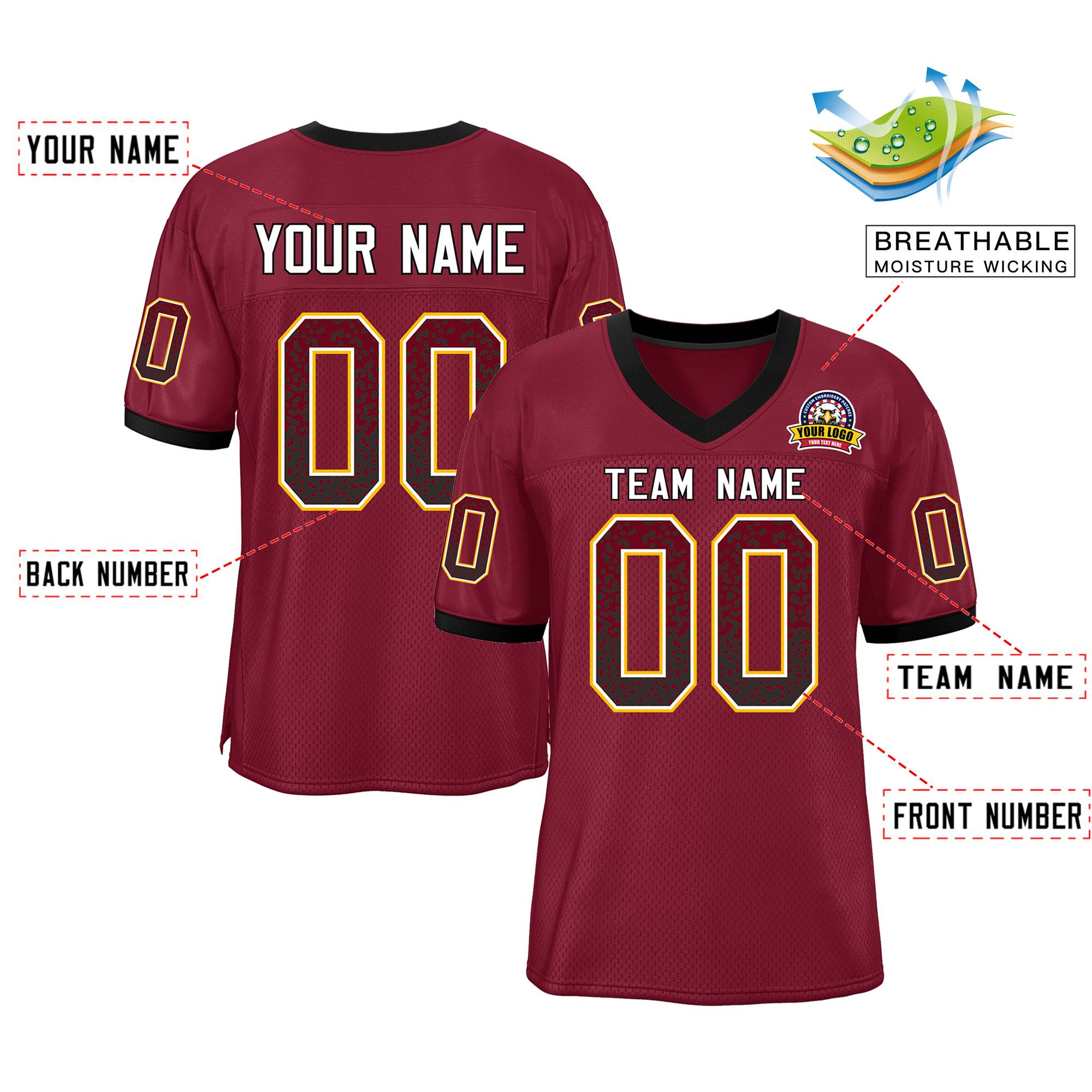 Custom Cardinal White-Gold Drift Fashion Mesh Authentic Football Jersey