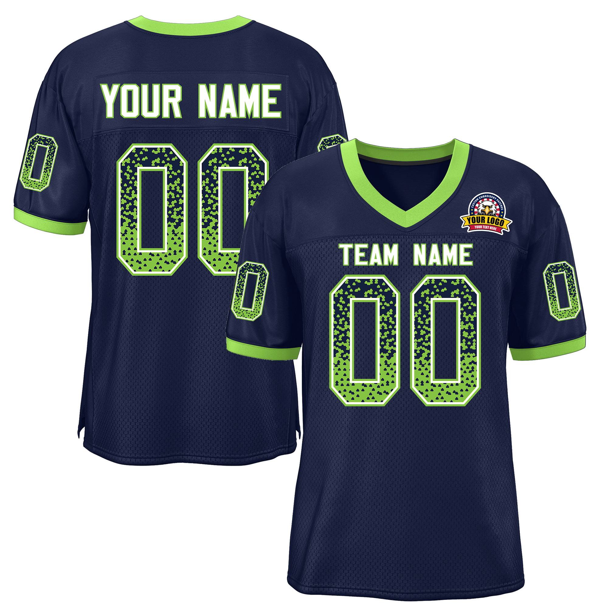 Custom Navy Neon Green-White Drift Fashion Mesh Authentic Football Jersey