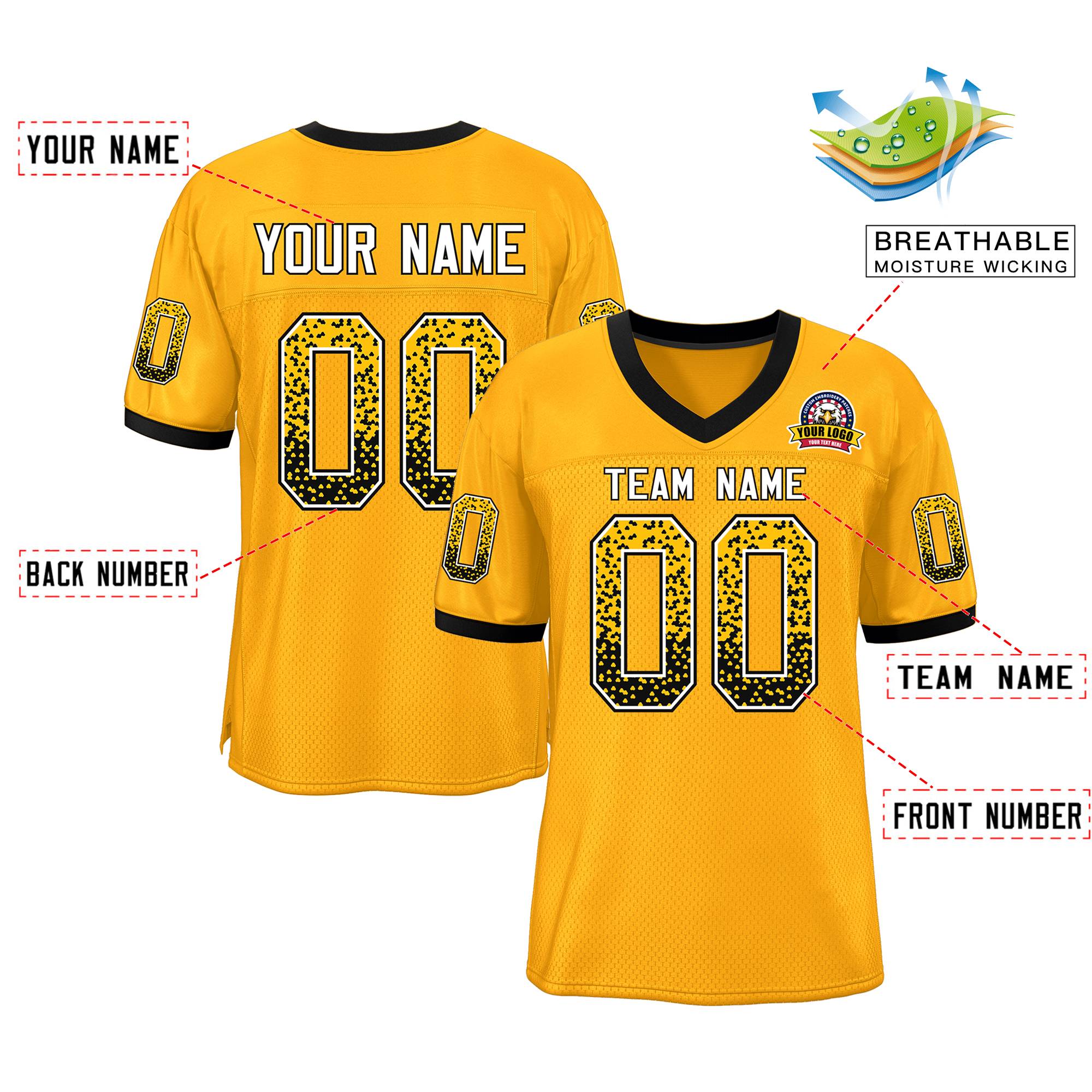 Custom Gold Black-White Drift Fashion Mesh Authentic Football Jersey