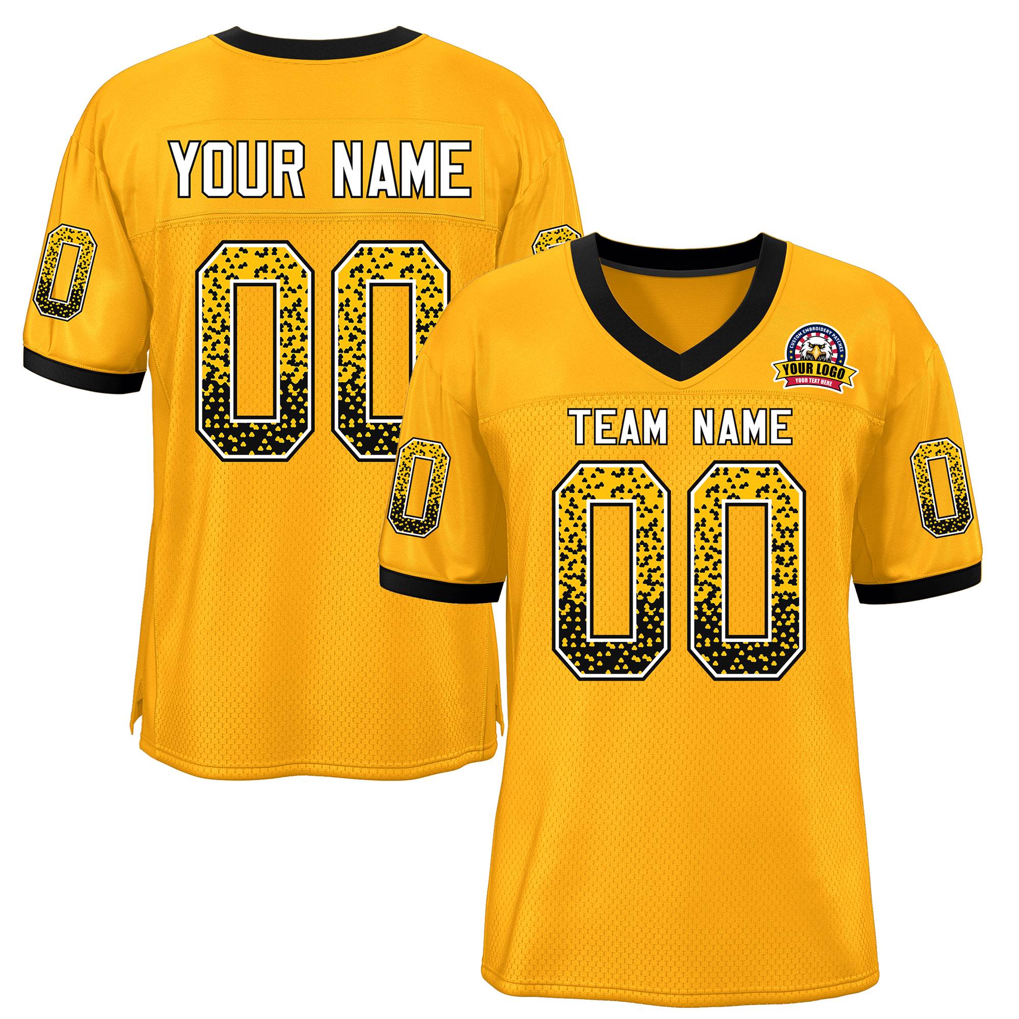 Custom Gold Black-White Drift Fashion Mesh Authentic Football Jersey