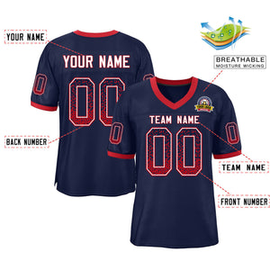 Custom Navy Red-White Drift Fashion Mesh Authentic Football Jersey