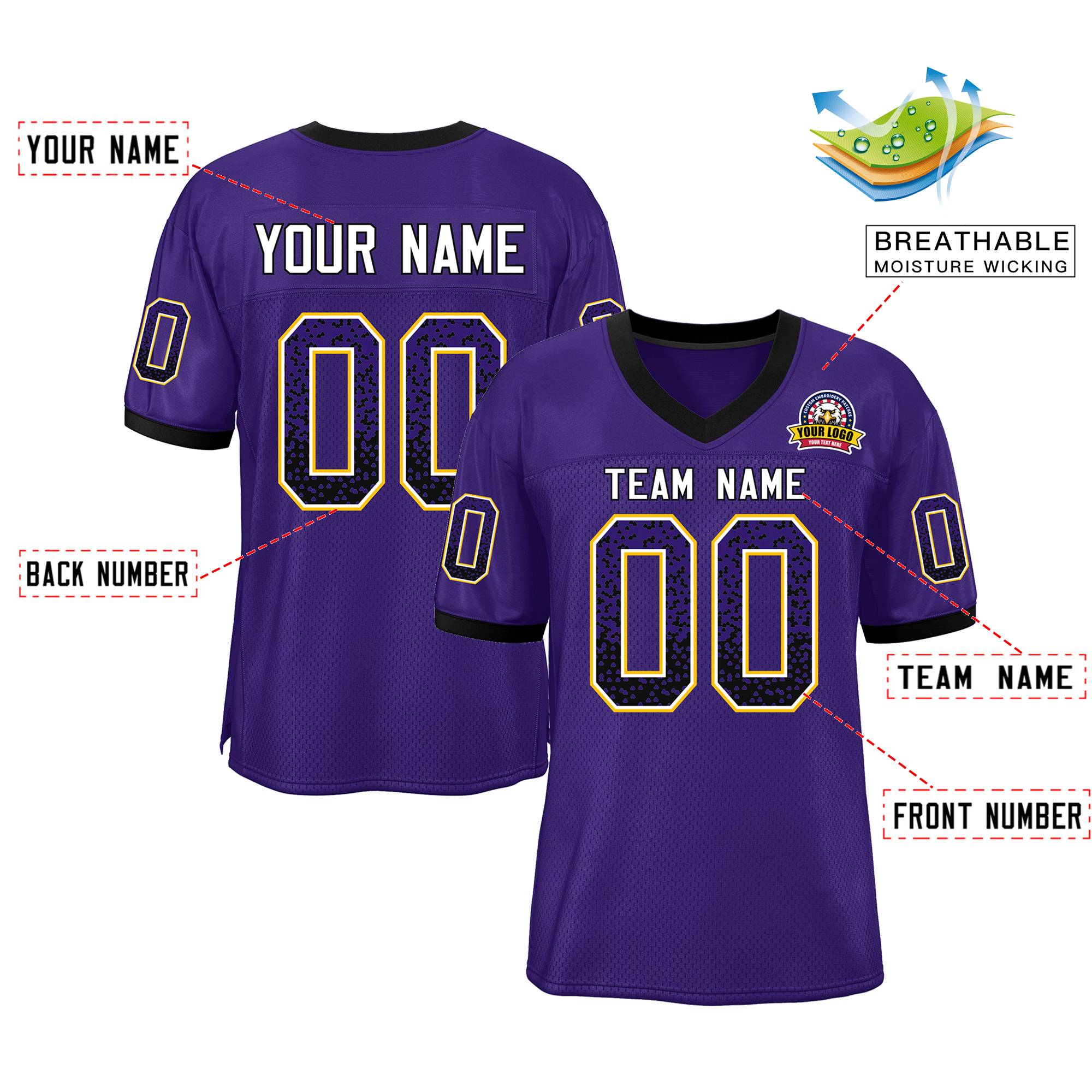 Custom Purple White-Gold Drift Fashion Mesh Authentic Football Jersey