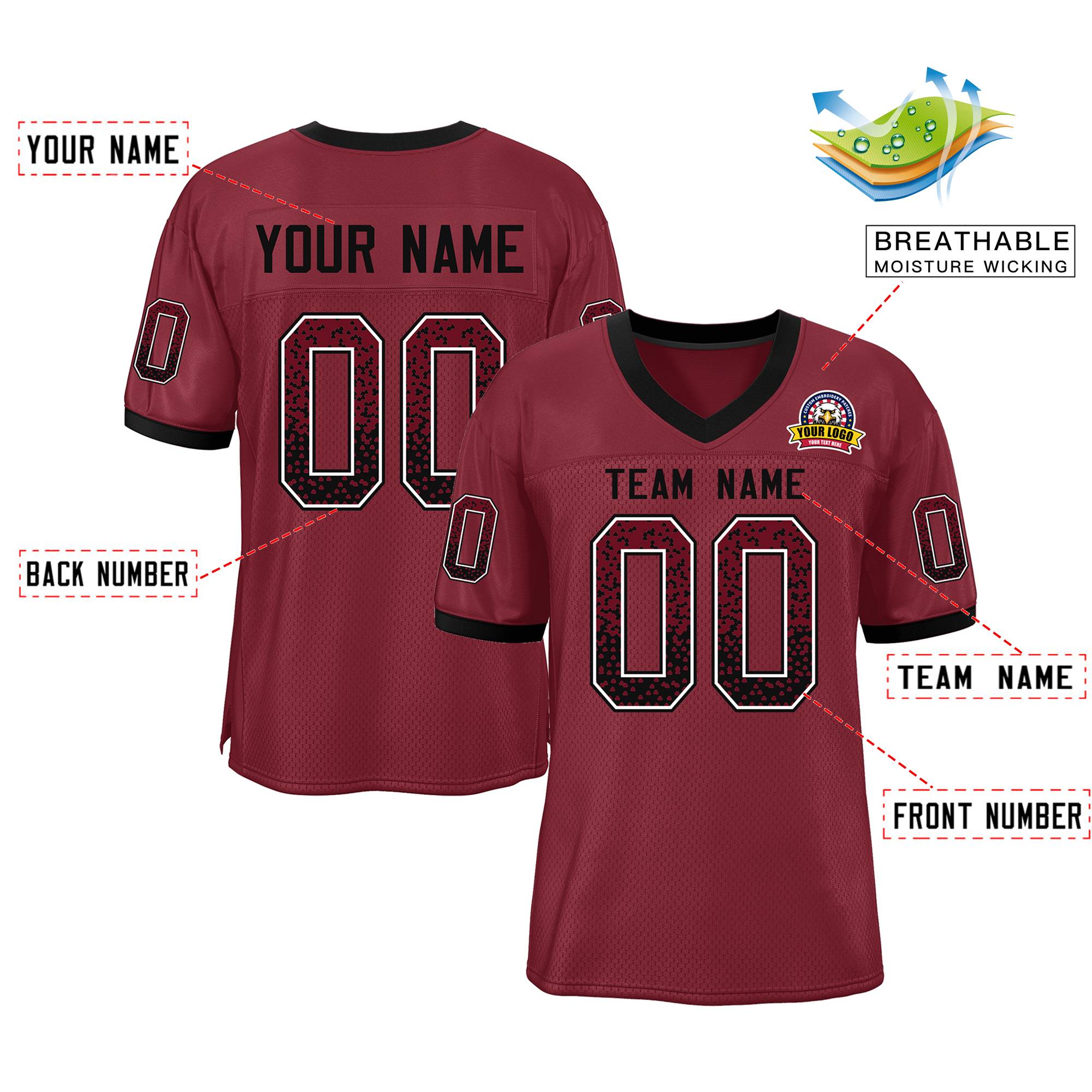 Custom Cardinal Black-White Drift Fashion Mesh Authentic Football Jersey