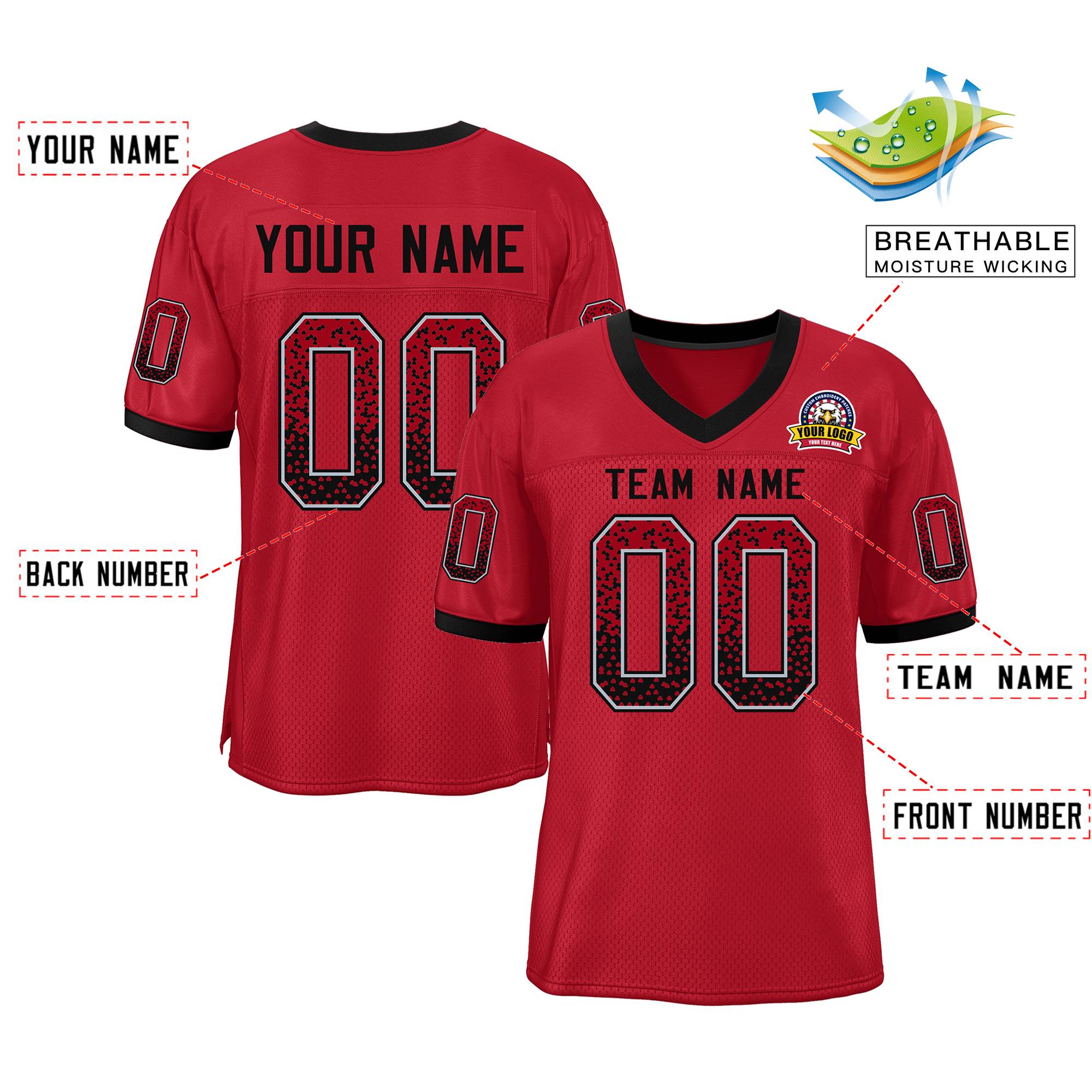 Custom Scarlet Black-White Drift Fashion Mesh Authentic Football Jersey