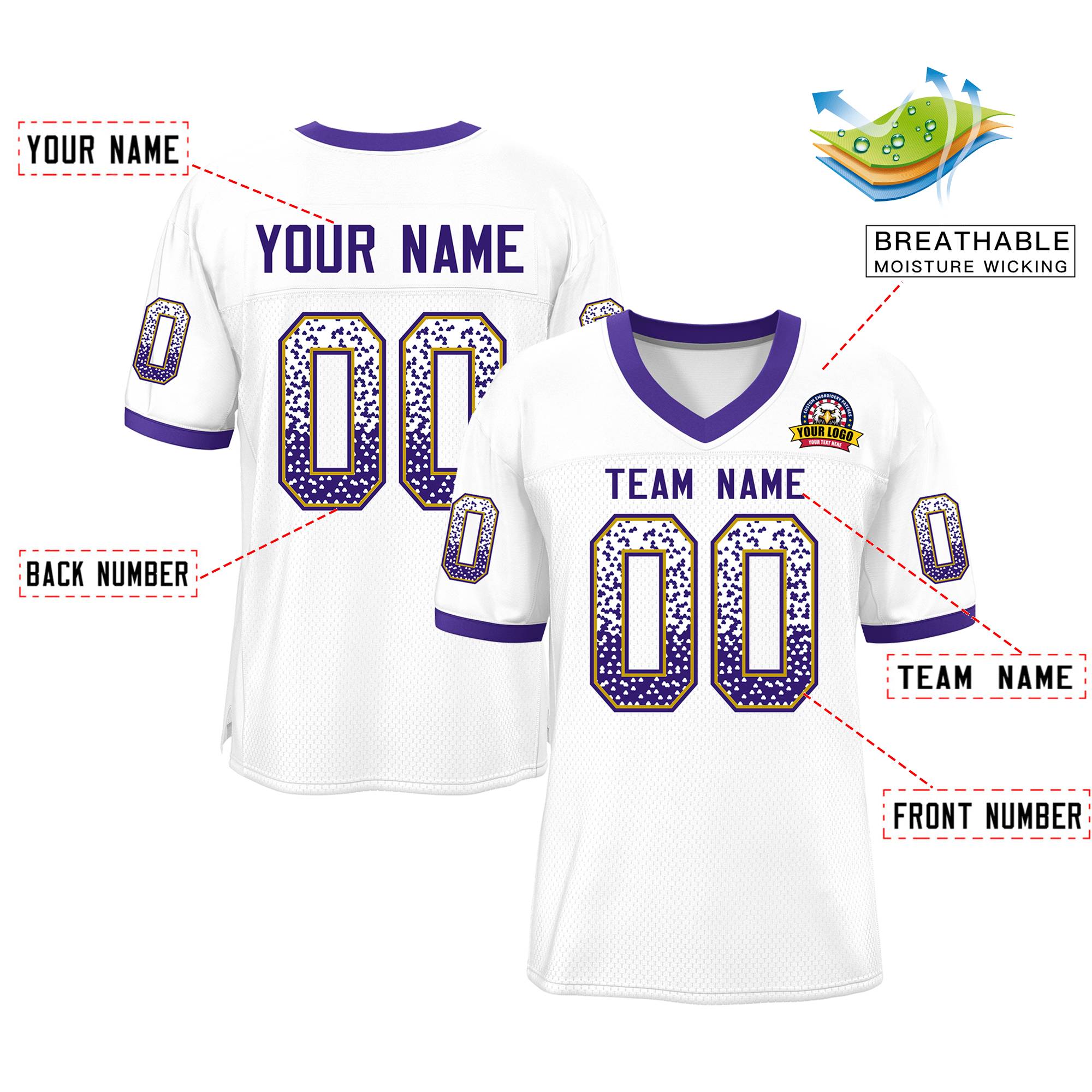 Custom White Purple-Old Gold Drift Fashion Mesh Authentic Football Jersey