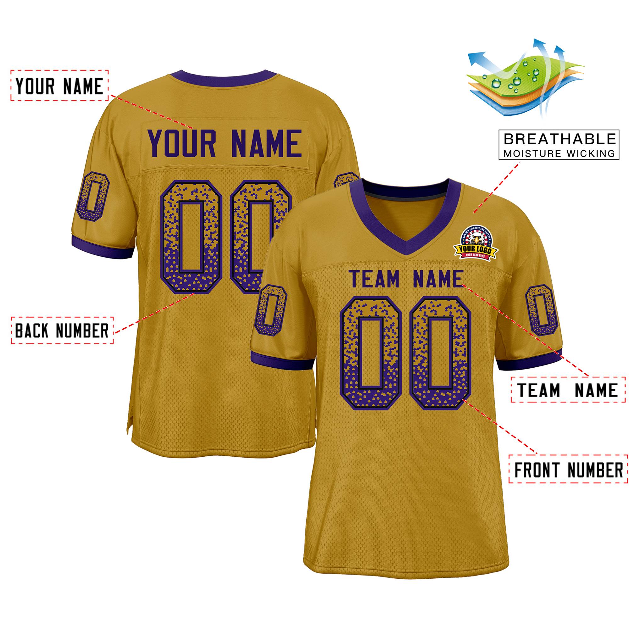 Custom Old Gold Purple-Black Drift Fashion Mesh Authentic Football Jersey