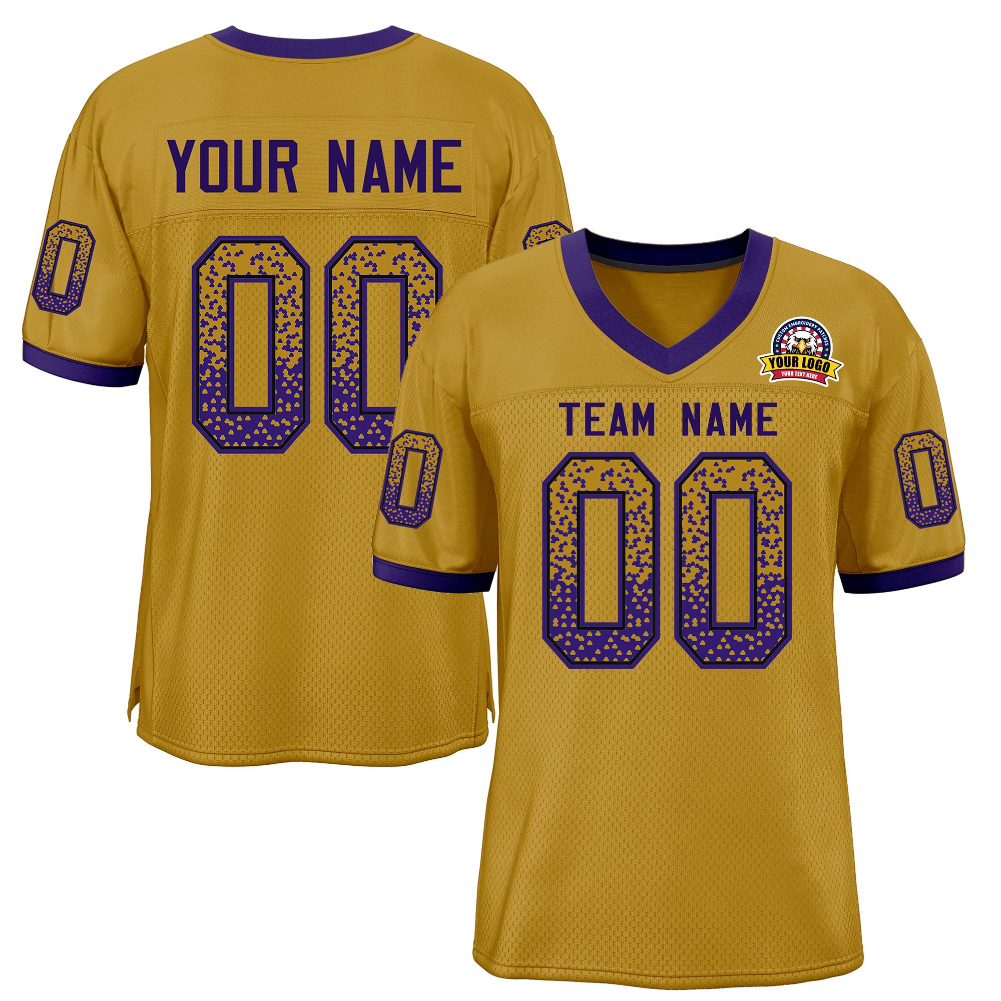 Custom Old Gold Purple-Black Drift Fashion Mesh Authentic Football Jersey