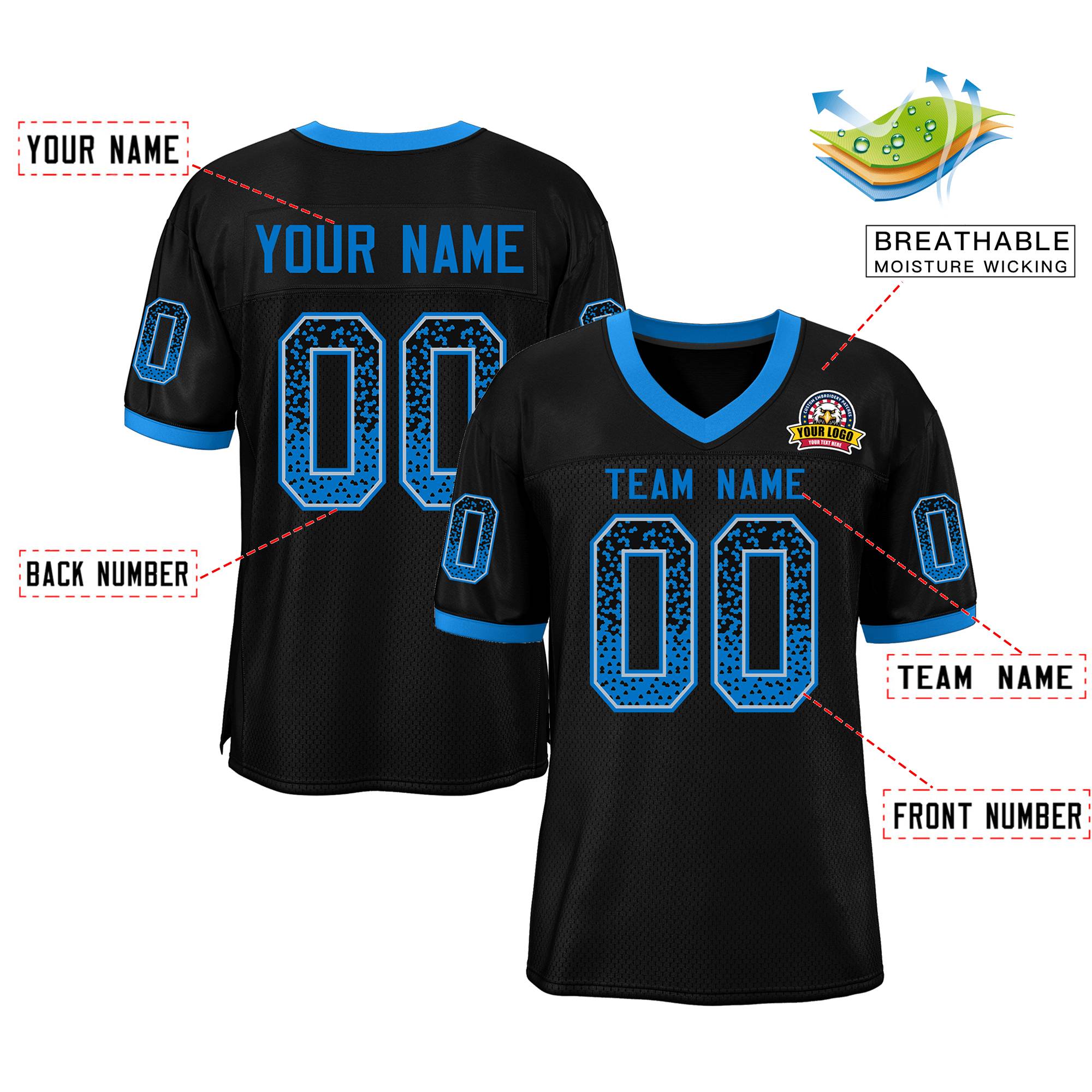 Custom Black Powder Blue-White Drift Fashion Mesh Authentic Football Jersey