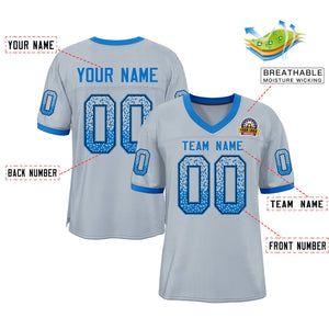 Custom Silver Powder Blue-Black Drift Fashion Mesh Authentic Football Jersey