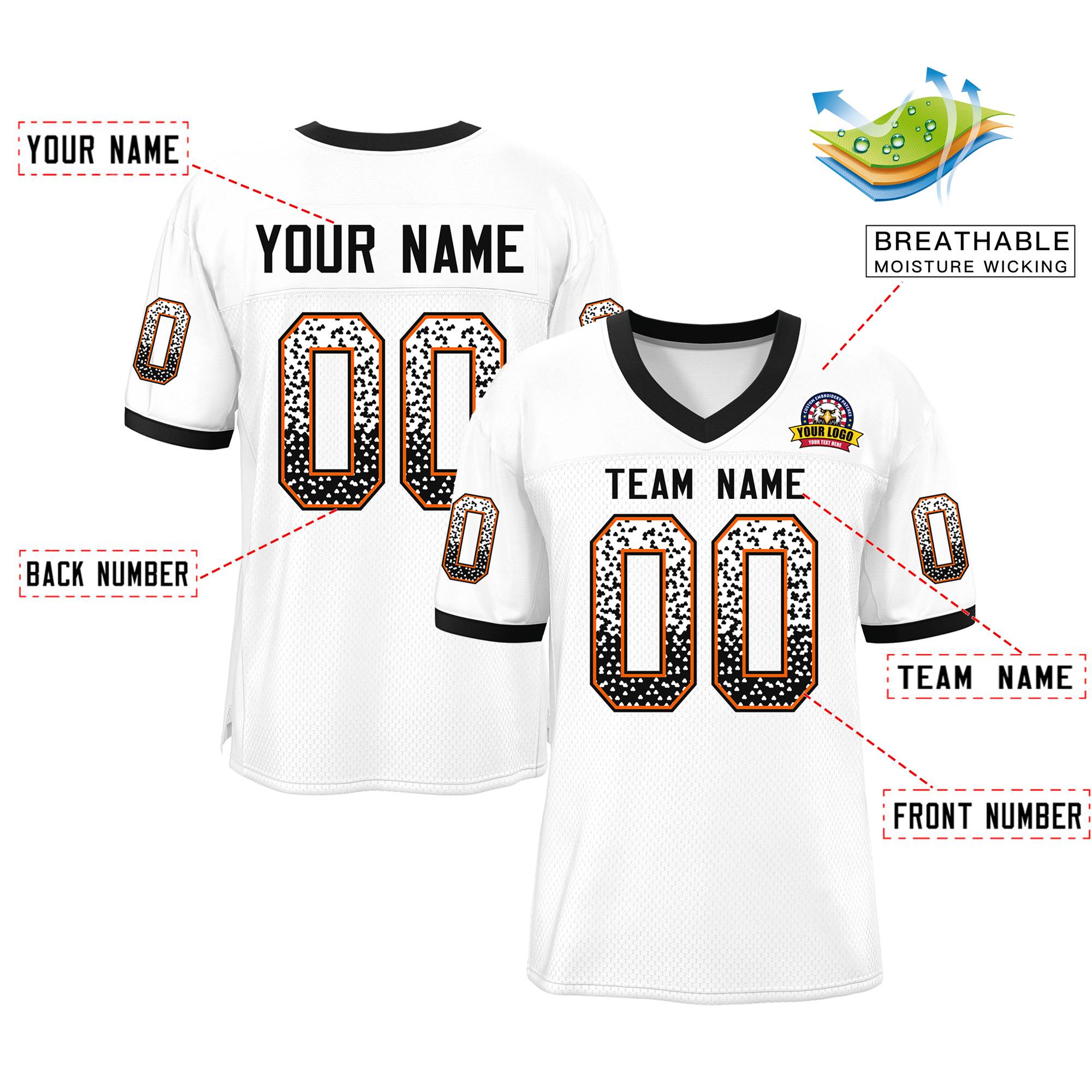 Custom White Black-Orange Drift Fashion Mesh Authentic Football Jersey