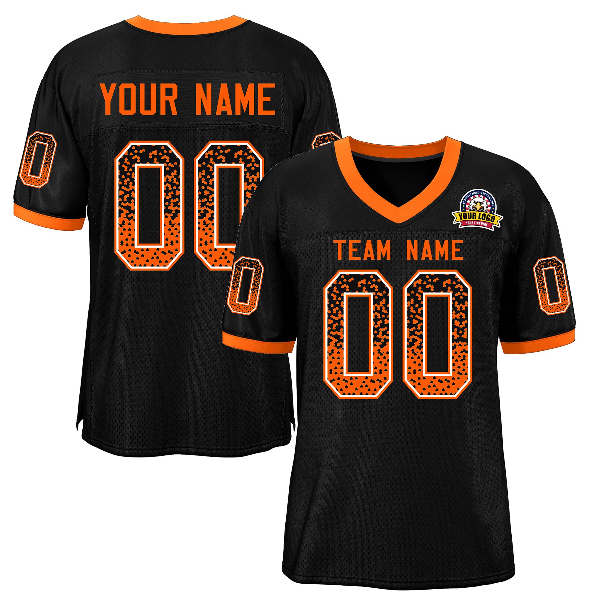 Custom Black Orange-White Drift Fashion Mesh Authentic Football Jersey