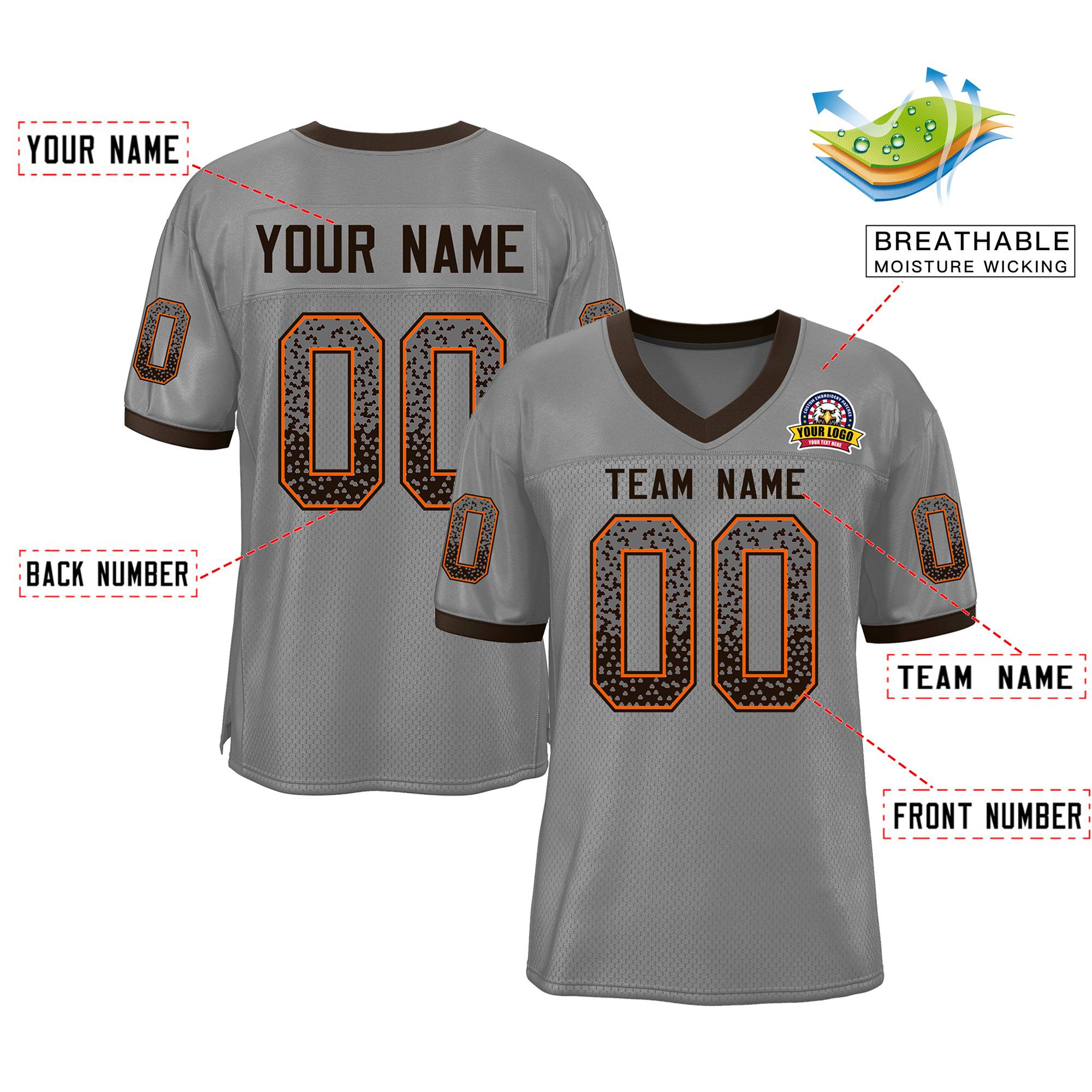 Custom Gray Brown-Orange Drift Fashion Mesh Authentic Football Jersey