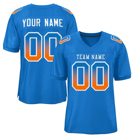Custom Panther Blue White-Panther Blue Gradient Fashion Outdoor Authentic Football Jersey