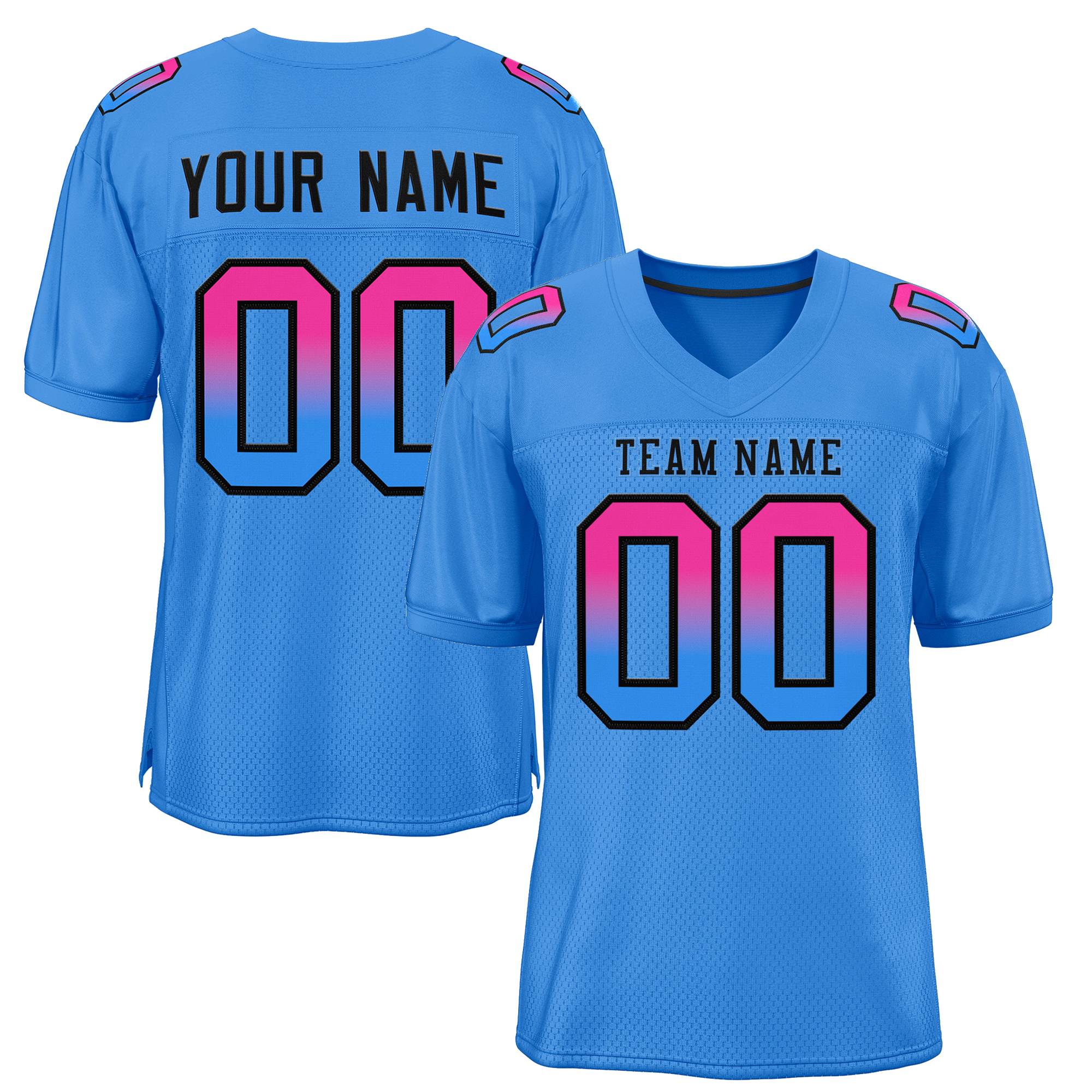 Custom Powder Blue Black Powder Blue Gradient Fashion Outdoor Authentic Football Jersey