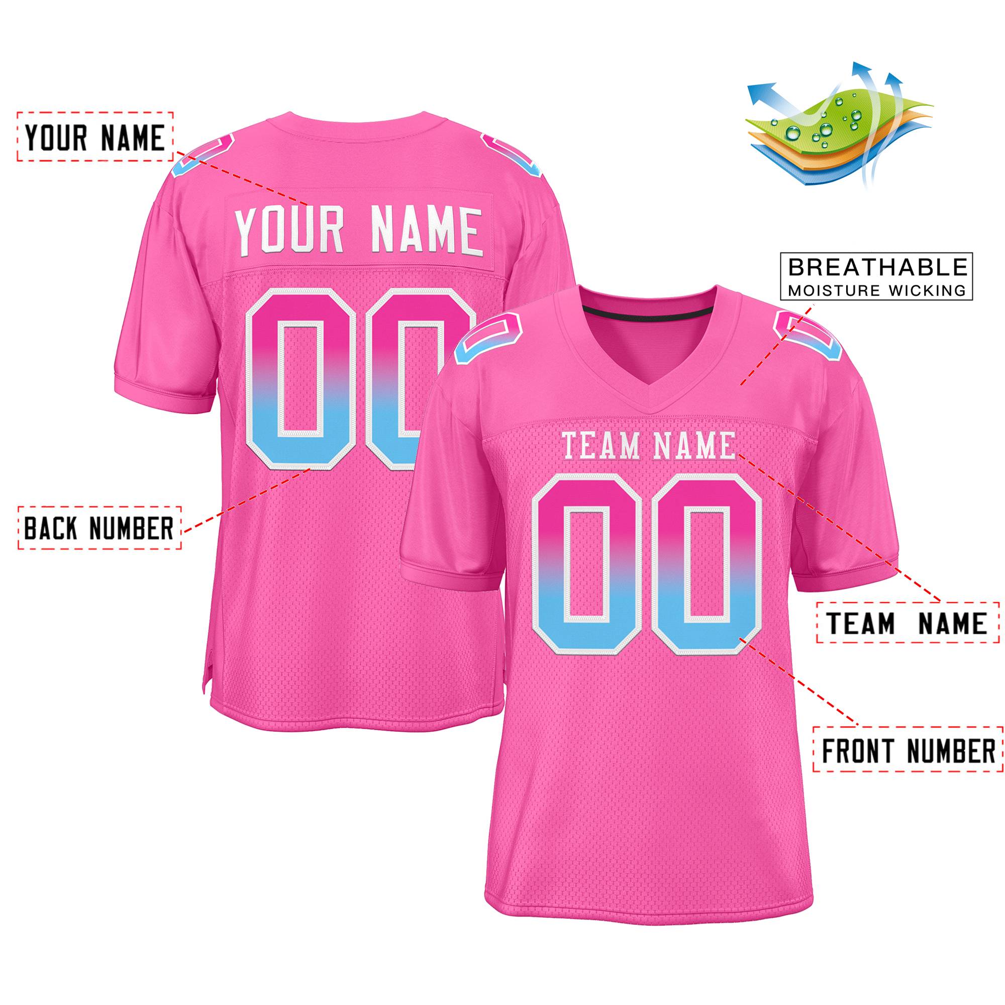 Custom Pink White-Pink Gradient Fashion Outdoor Authentic Football Jersey