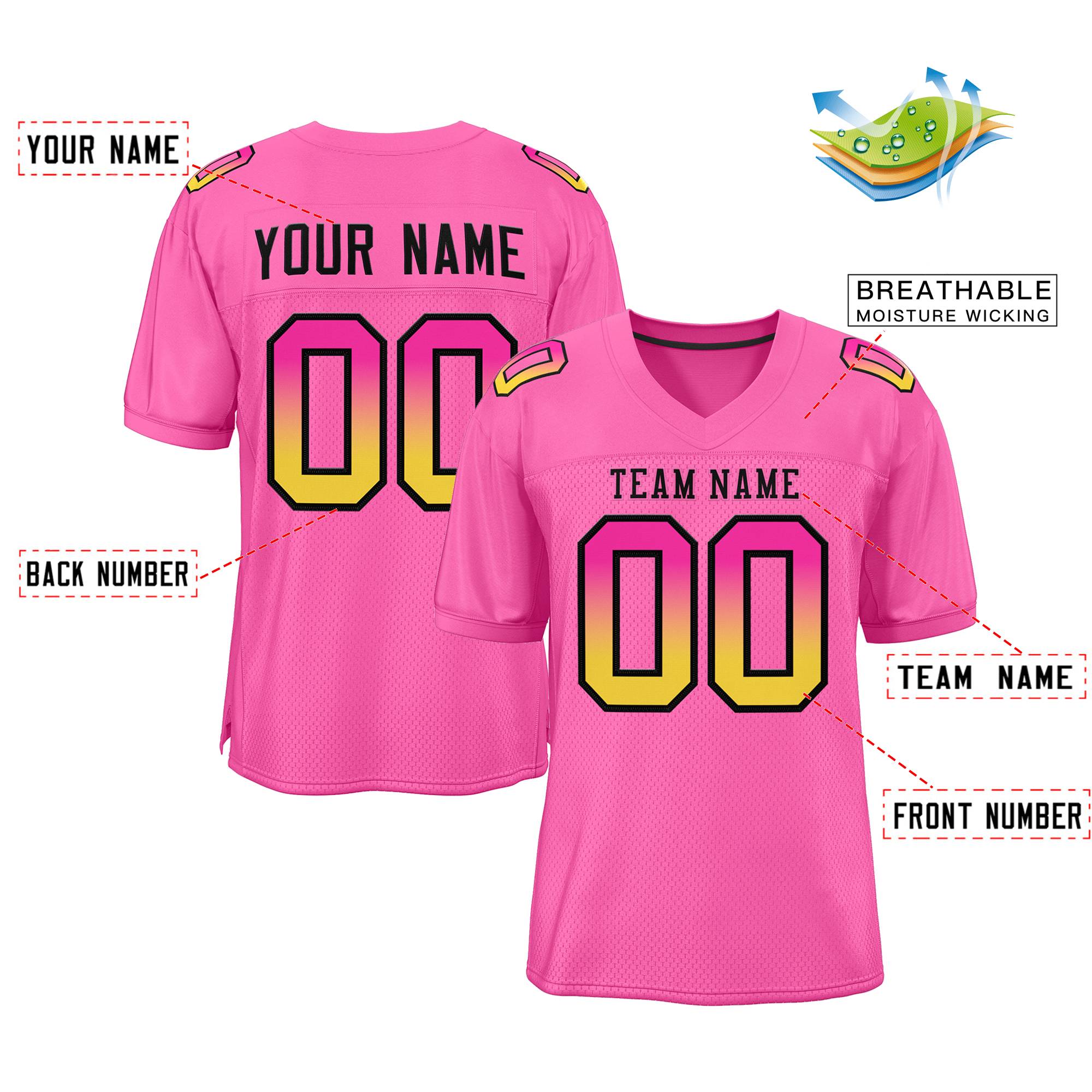 Custom Pink Black-Pink Gradient Fashion Outdoor Authentic Football Jersey