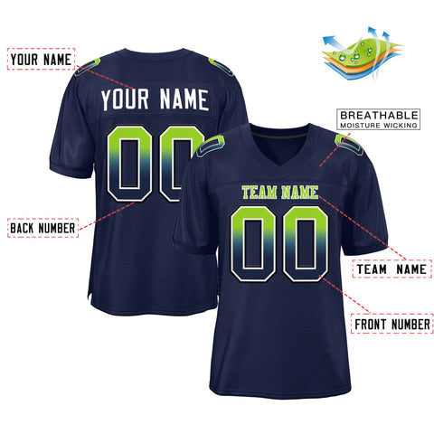 Custom Navy Neon Green-White Gradient Fashion Outdoor Authentic Football Jersey