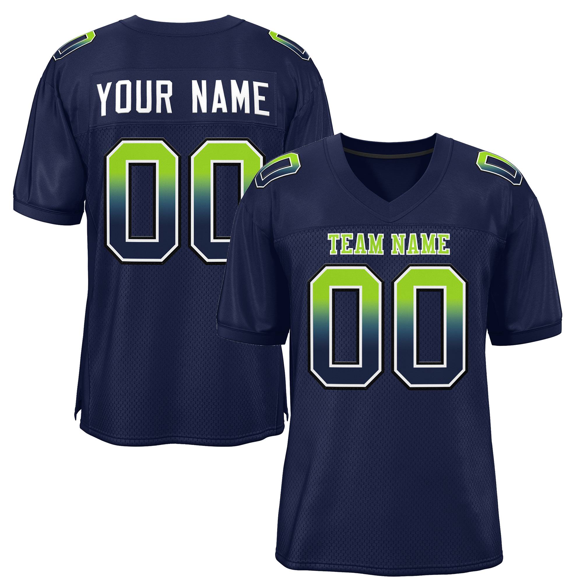 Custom Navy Neon Green-White Gradient Fashion Outdoor Authentic Football Jersey