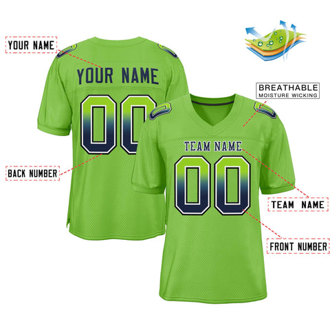 Custom Neon Green Navy-White Gradient Fashion Outdoor Authentic Football Jersey