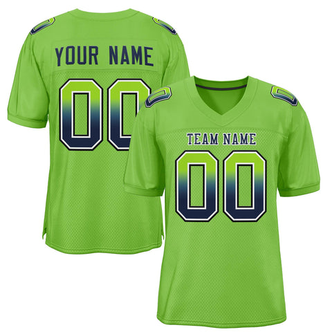 Custom Neon Green Navy-White Gradient Fashion Outdoor Authentic Football Jersey