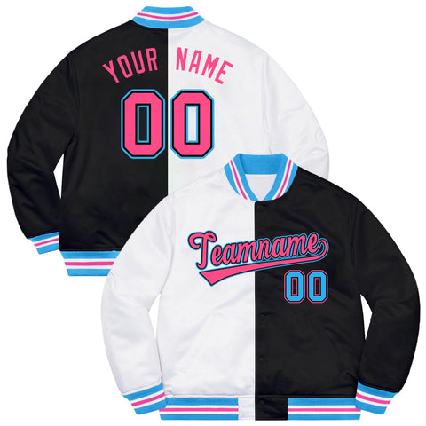 Custom Black White-Pink Letterman Two Tone Split Fashion Bomber Varsity Jacket