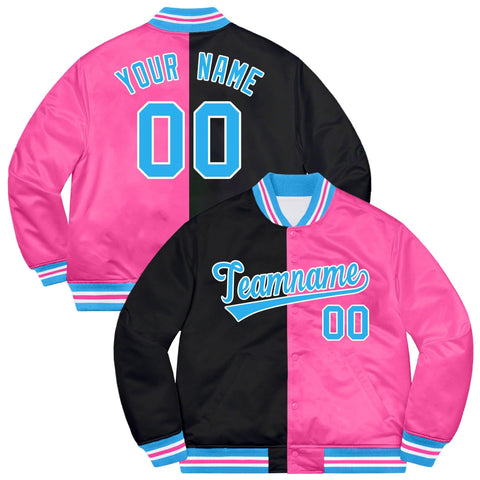 Custom Pink Black-White Two Tone Split Fashion Letterman Baseball Jacket