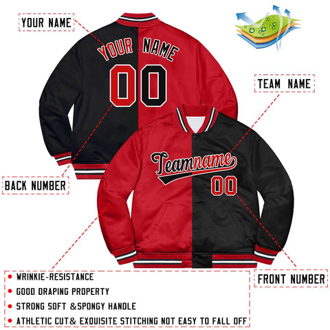 Custom Black Red-White Letterman Two Tone Split Fashion Bomber Varsity Jacket