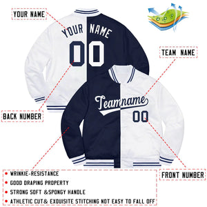 Custom White Navy Letterman Two Tone Split Fashion Bomber Varsity Jacket