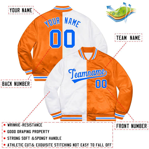 Custom Orange White-Powder Blue Two Tone Split Fashion Varsity Baseball Jacket