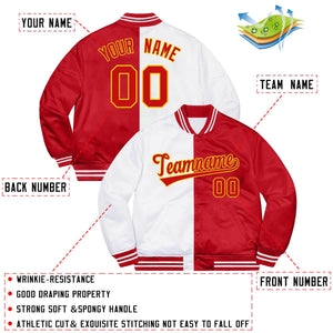 Custom Red White-Gold Letterman Two Tone Split Fashion Bomber Varsity Jacket