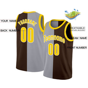 Custom Brown Yellow-White Split Fashion Tops Basketball Jersey