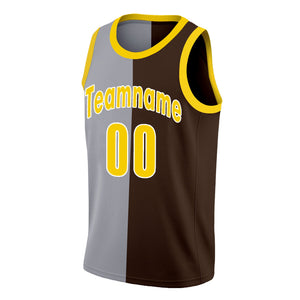 Custom Brown Yellow-White Split Fashion Tops Basketball Jersey