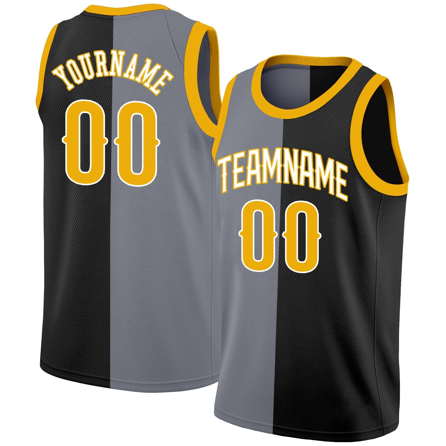 Custom Black Yellow-Black Split Fashion Tops Basketball Jersey